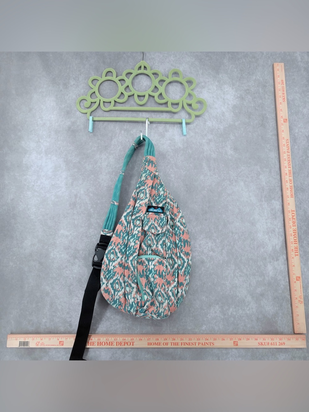Kavu Crossbody Sling Bag in Teal and Coral Ikat